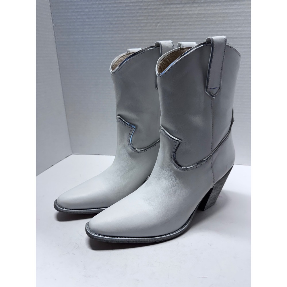 Golo White Leather Western Cowboy Boots Silver Trim Pointed Toe Portugal Sizeβ 9